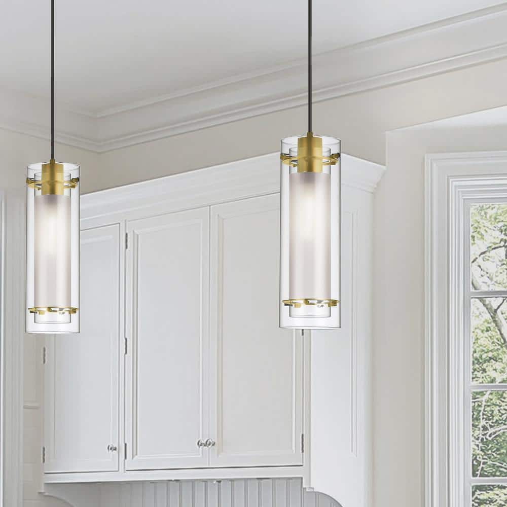 Pasha Aged Brass Modern 87" Indoor/Outdoor Clear Glass Pendant
