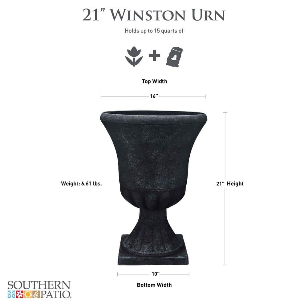 Winston 16 Inch Black Resin Outdoor Urn Planter