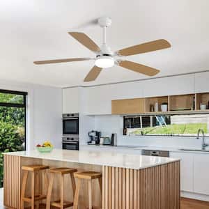 52 in. indoor White Ceiling Fan with Dimmable 6 Speed Wind 5 Blades Remote Control Reversible DC Motor with LED Light