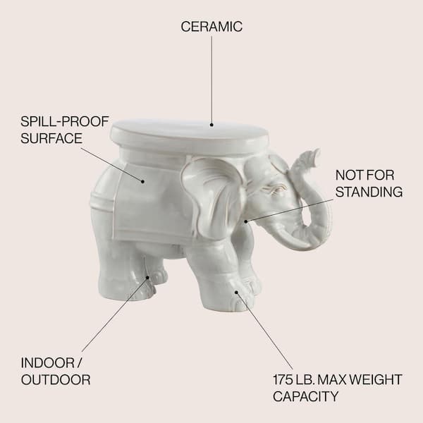 JONATHAN Y White Elephant 14.2 in. Antique White Ceramic
