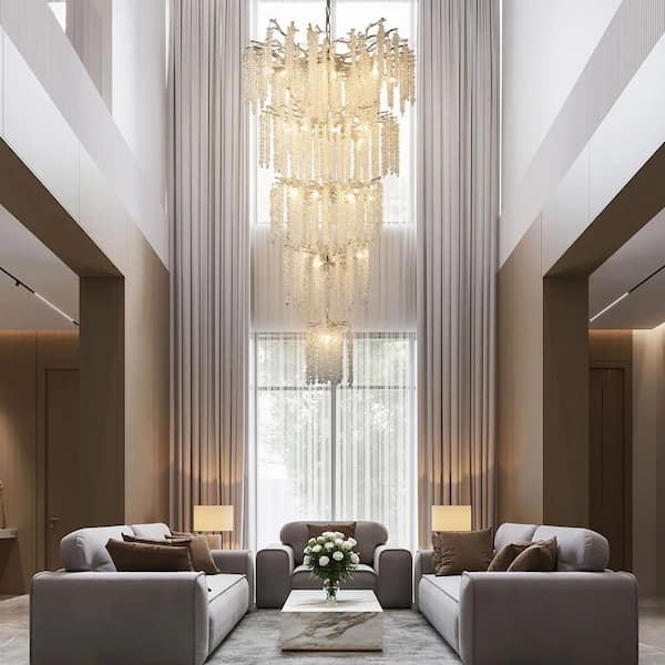 Miles Lightings 118 in. H, 28-Lights Silver Luxury Crystal