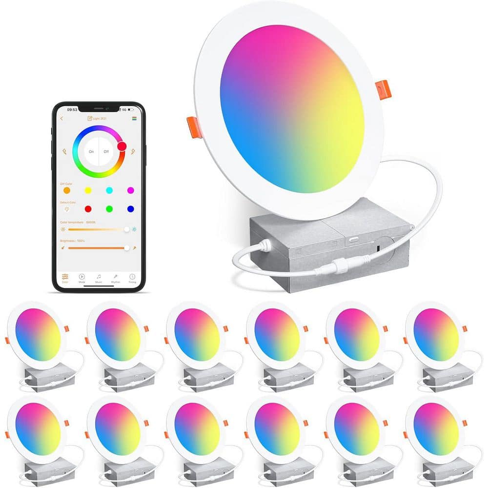 6 Inch LED Smart Recessed Lighting Color Changing RGBCW Dimmable Downlight 