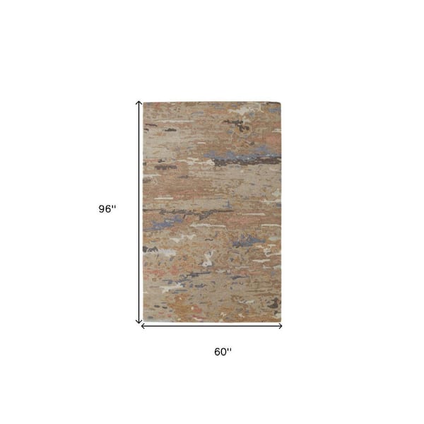 Tan and Blue 5 ft. x 8 ft. Abstract Area Rug