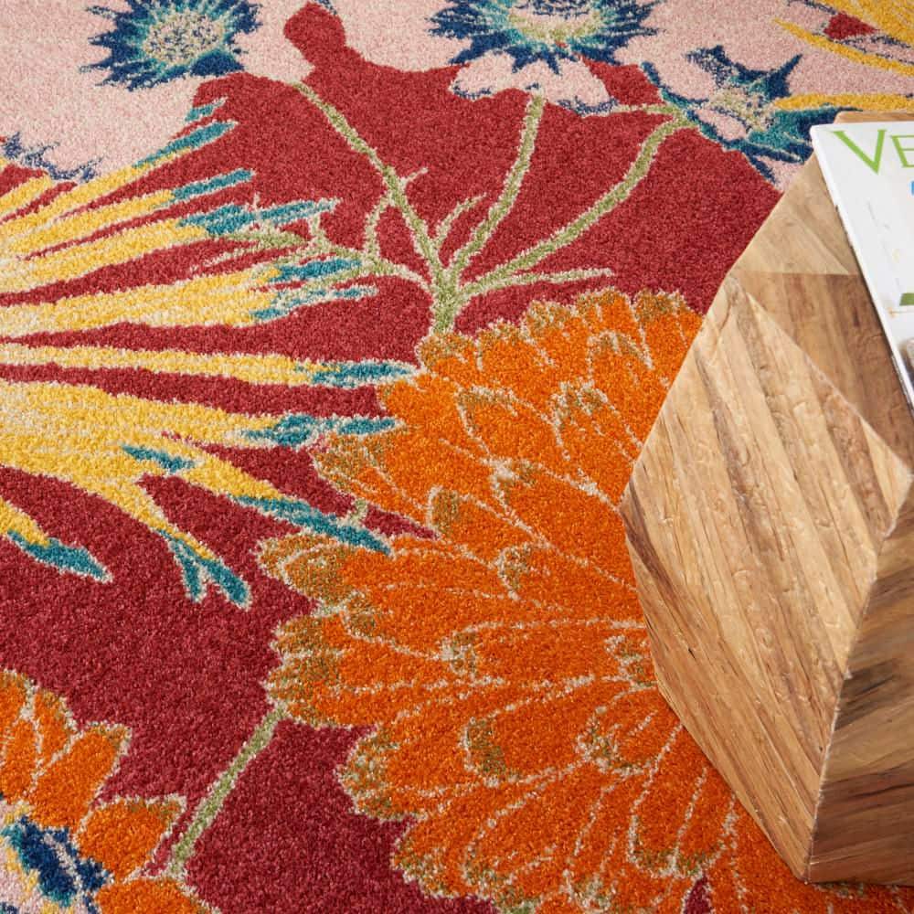 Allur Floral Essence Red Multicolor 5'3" x 7'3" Synthetic Area Rug