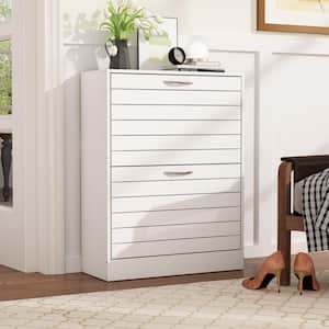 29.5 in. H x 22.4 in. W White Wooden Shoe Storage Bench, Storage Cabinet with Silver Handles and 2 Drawers, for 12 Pairs