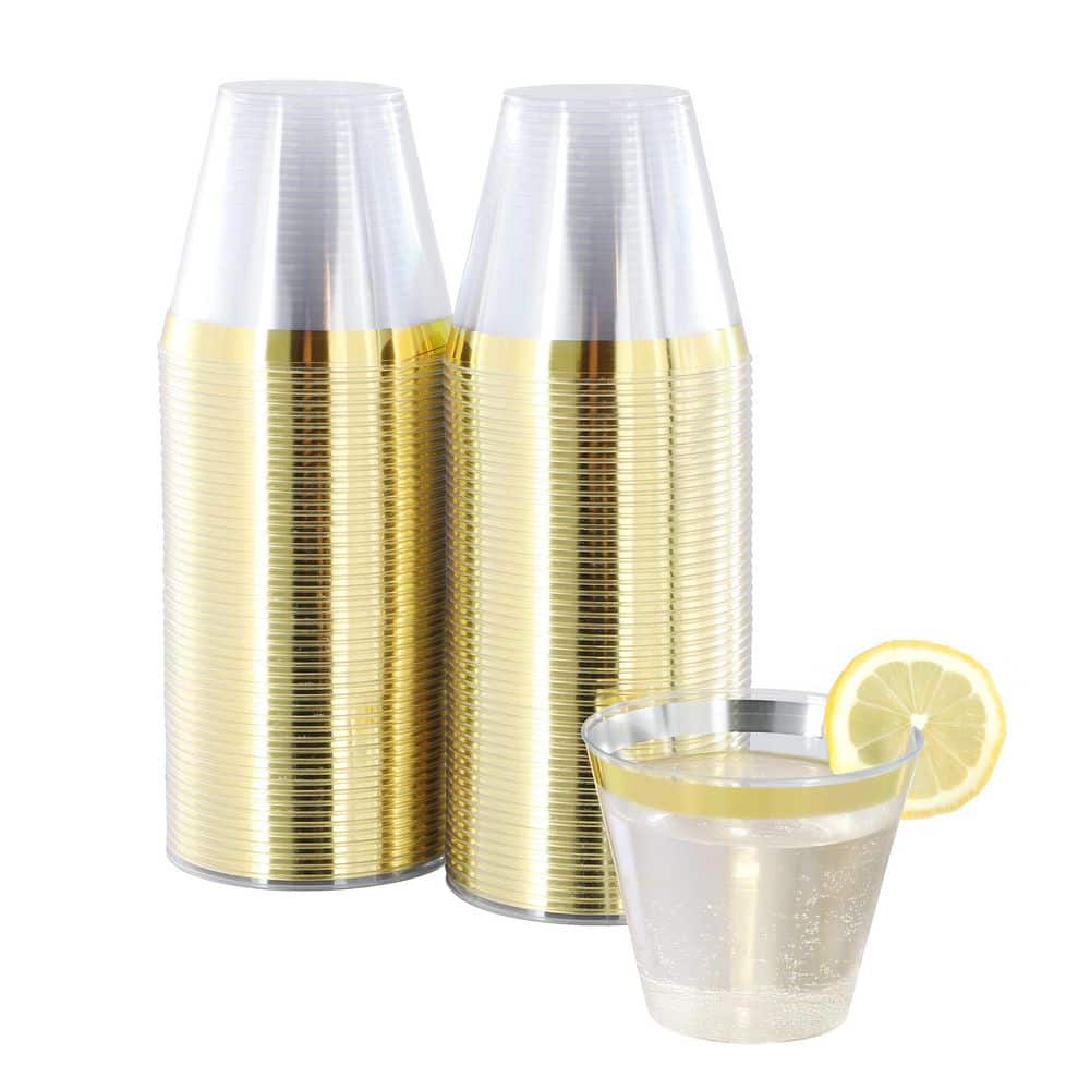 MegaChef 100-Piece 9 Ounce Disposable Plastic Gold Rimmed Party Cup Set ...