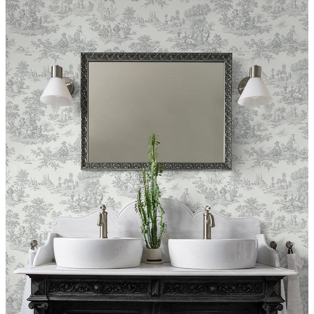 Argos Grey Chateau Toile Vinyl Peel and Stick Wallpaper