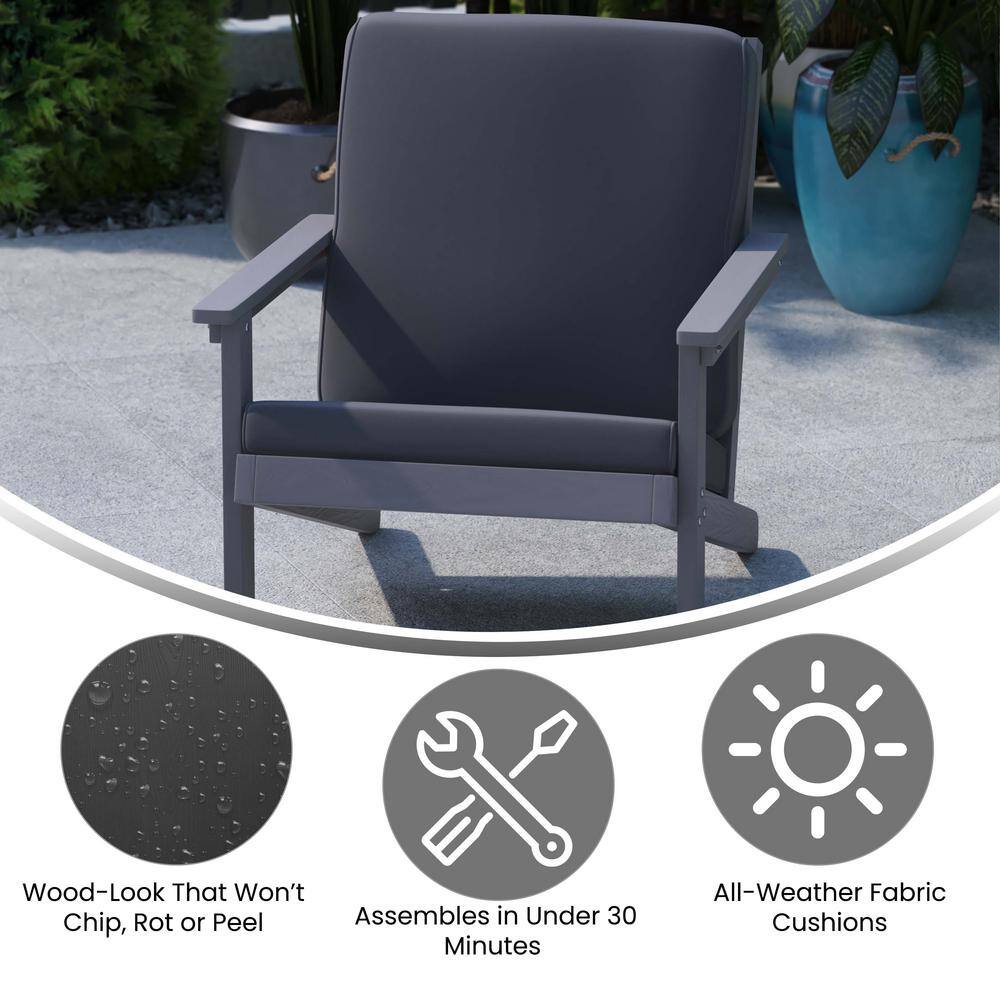 Gray Resin Frame Deep Seat Adirondack Chair with Cushions