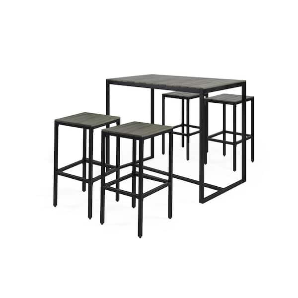Noble House Elkhart Grey 5-Piece Wood Rectangle 40.25 in. Patio Outdoor Serving Bar Set