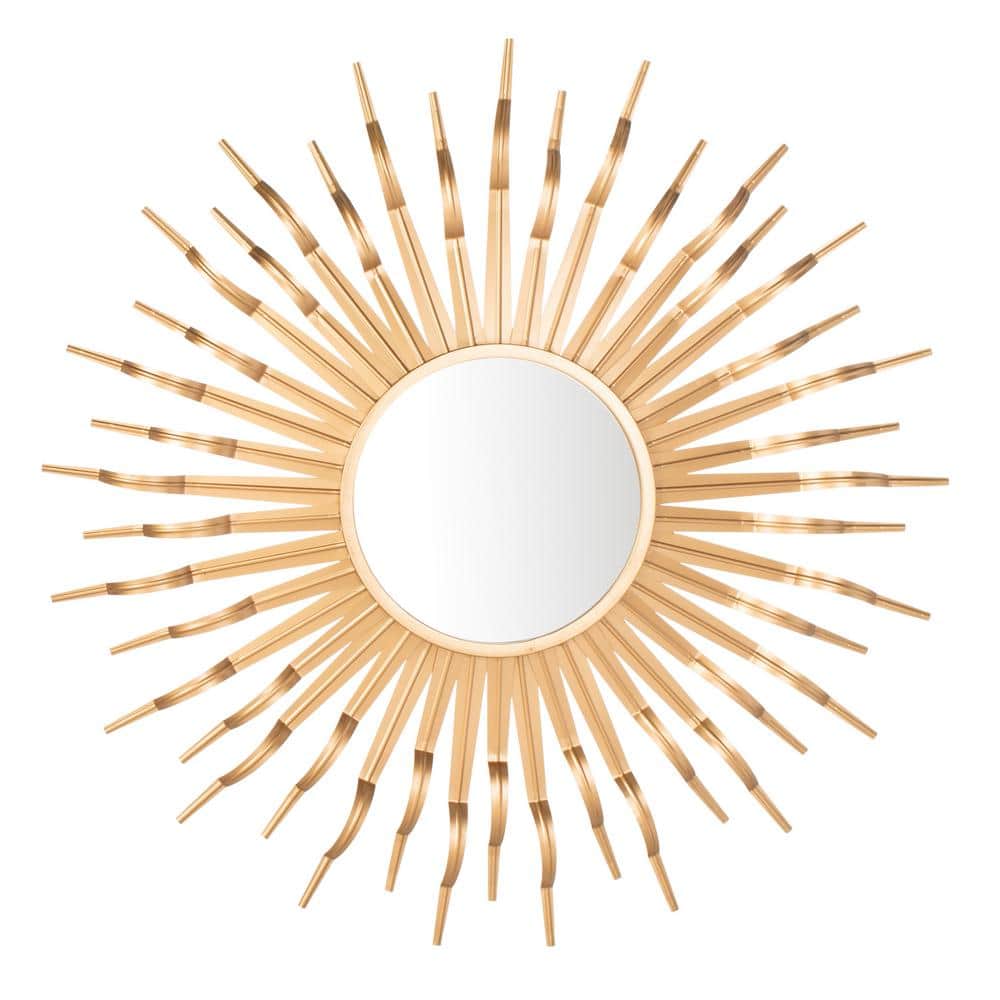 Contemporary 35" Gold Wood Sunburst Round Mirror