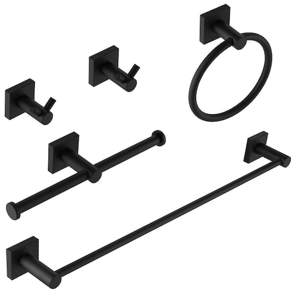 BWE 5-Piece Bath Hardware Set with Towel Bar Towel Ring Towel Hook Toilet Paper Holder in Matte Black