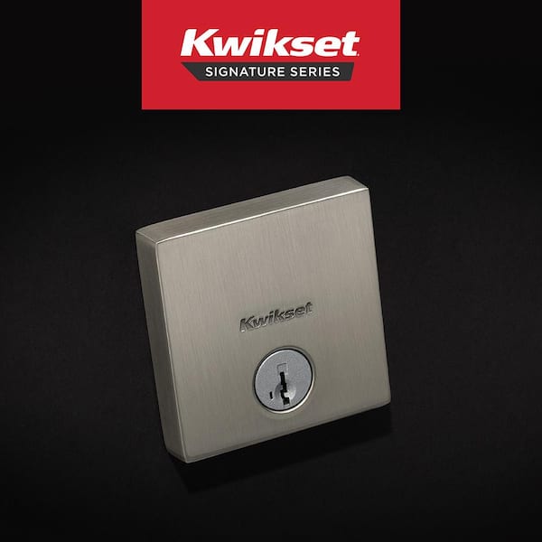 Downtown Low Profile Satin Nickel Square Single Cylinder Contemporary Deadbolt featuring SmartKey Security