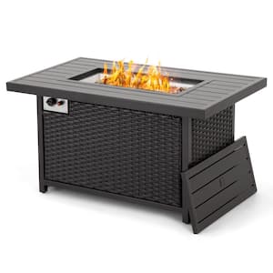 48 in. 50,000 BTU Brown Wicker and Aluminum Square Propane Fire Pit Table with Clear Glass Rock