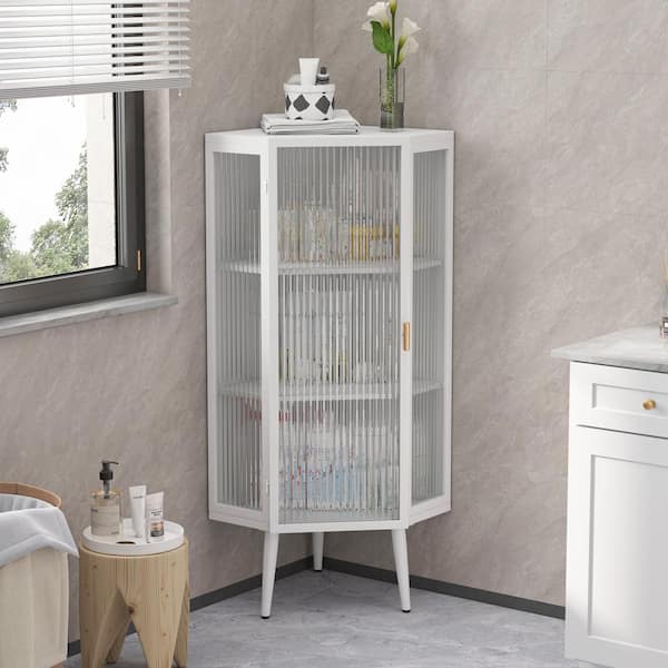 22.25 in. W x 16.54 in. D x 43.3 in. H in White Bathroom Freestanding Linen Cabinet