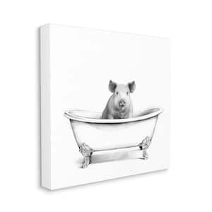 "Hog in Bath Tub Minimal Bathroom Sketch" by Victoria Borges Unframed Animal Canvas Wall Art Print 17 in. x 17 in.