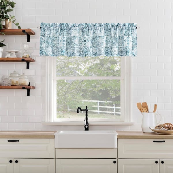 Sun Zero Genoa Mosaic Blue Sheer 27 in. W x 36 in. L Rod Pocket