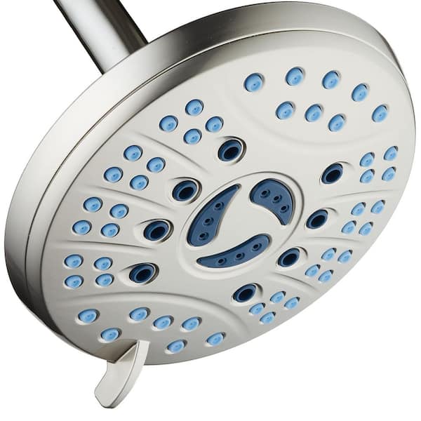 AQUACARE 6-Spray Patterns 2.5 GPM Floe Rate 6 in. Dia Anti-Microbial Wall Mount Rainfall Fixed ShowerHead in Brushed Nickel