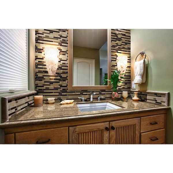 MSI Amalfi Cafe Interlocking 12 in. x 12 in. x 6 mm Glossy Glass and Porcelain Mesh-Mounted Mosaic Wall Tile (1 sq. ft.) MSI Amalfi Cafe Interlocking 12 in. x 12 in. x 6 mm Glossy Glass and Porcelain Mesh-Mounted Mosaic Wall Tile (1 sq. ft.)