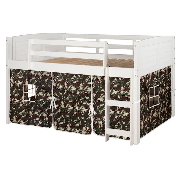 Donco Kids White Twin Louver Low Loft, Camo Bunk Bed Tent