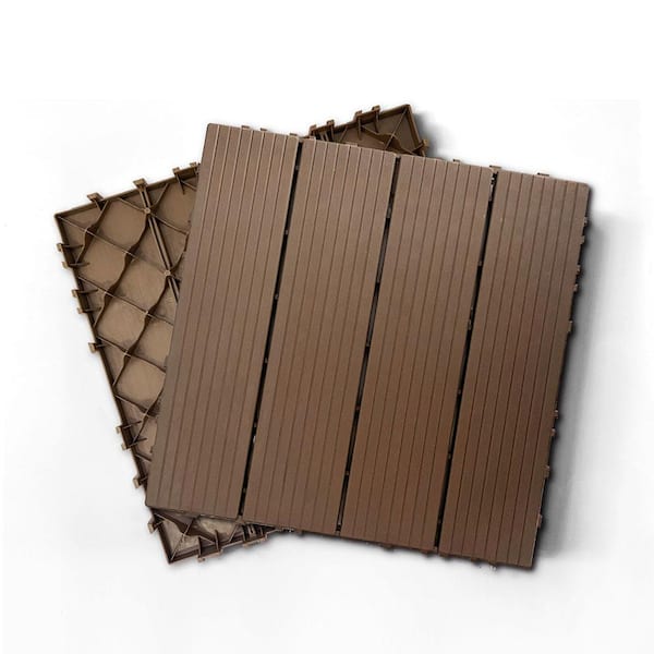 1 ft. x 1 ft. Plastic Composite Deck Tile Set, All-Weather Easy to DIY and Maintain, Light Coffee (35-Pack)