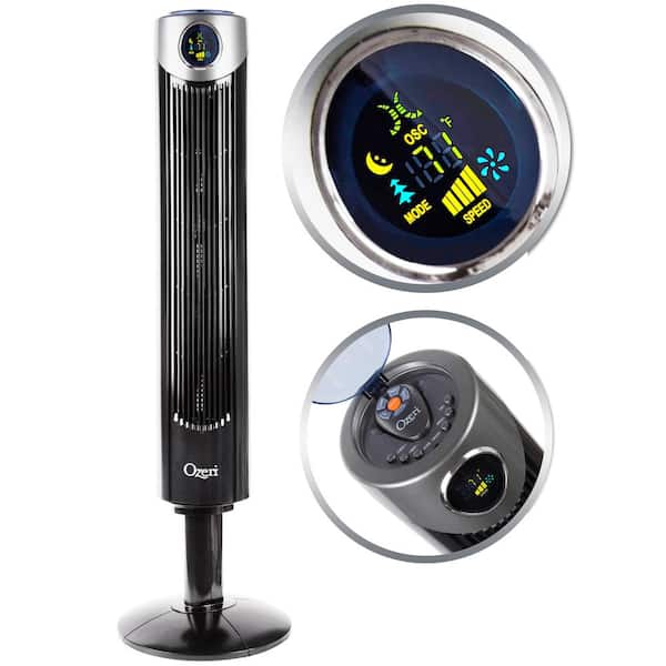 Ozeri Ultra 42 in. Wind Fan Adjustable Oscillating Tower Fan with Noise Reduction Technology in Black