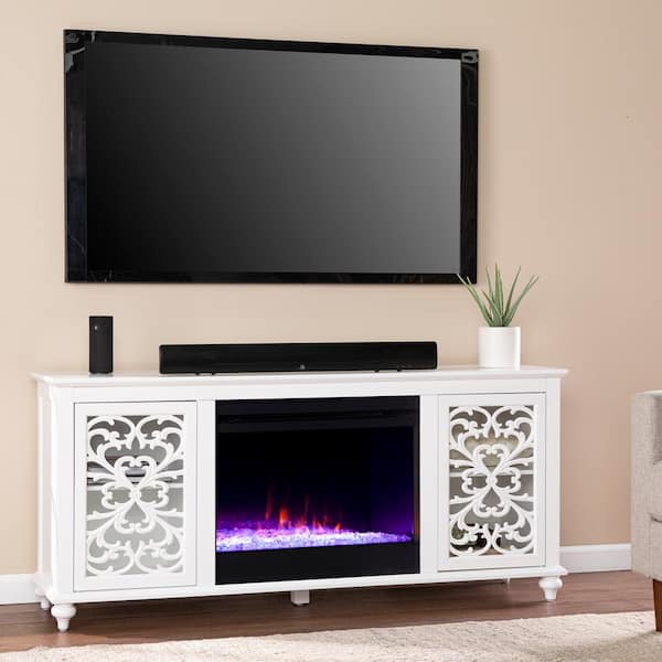 Southern Enterprises Morine 58 in. Color Changing Electric Fireplace in White