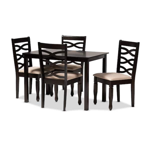 Baxton Studio Lanier 5-Piece Sand Brown and Espresso Dining Set