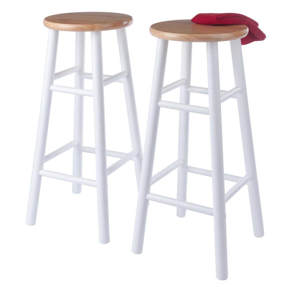Transitional Teak and White Solid Wood 29" Barstool Duo