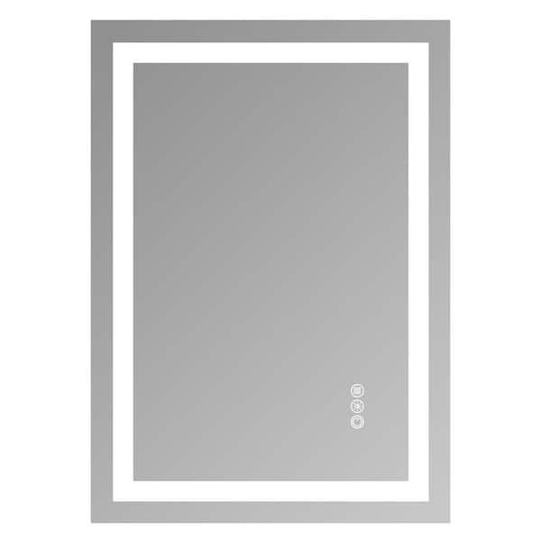20 in. W x 28 in. H Rectangular Frameless Wall Mount Bathroom Vanity Mirror, Tempered Mirror, Dual LED Light Strips