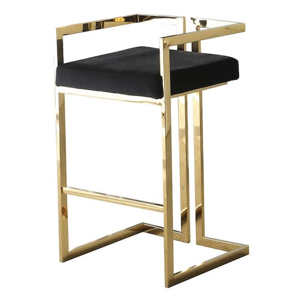Best Master Furniture Luxe 31 in. H Black/Gold Stainless Steel Low Back Bar Stools (Set of 2)
