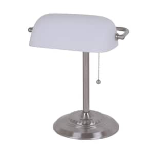 14.5 in. Silver Banker's Desk Lamp with White Shade