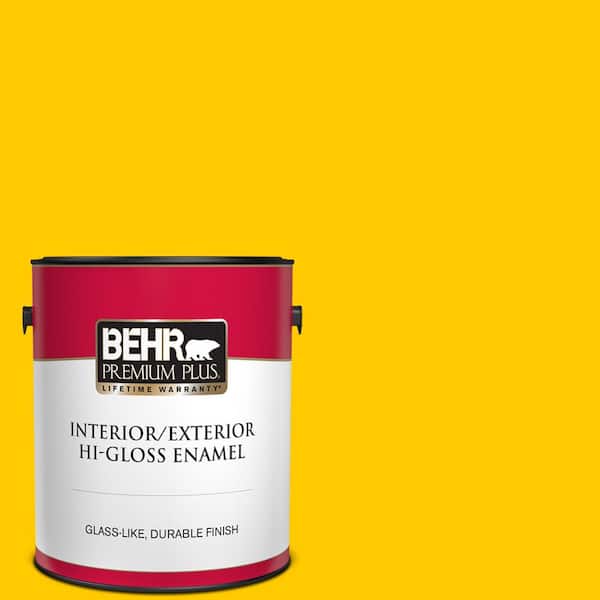 BEHR PREMIUM PLUS 1 gal. #370B-7 Yellow Flash Hi-Gloss Enamel Interior/Exterior Paint