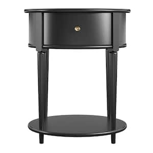 Abelia 21.6 in. Black Round End Table with Drawer and Shelf
