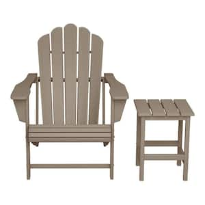 Aderson 2-Piece All Weather Fade Resistant Outdoor Patio HDPE Adirondack Chair with Cupholder &Side Table Weathered Wood