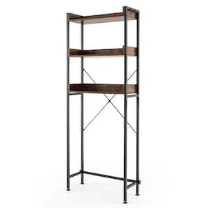 25 in. W x 64.5 in. H x 9.5 in. D Rustic Brown over the Toilet Storage Rack with Hooks and Adjustable Bottom Bar