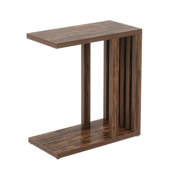 TRIBESIGNS WAY TO ORIGIN Calvin 24 in. C-Shaped Wood Brown End Table Narrow Couch Side Table Farmhouse Nightstand Bedside Coffee Accent Table