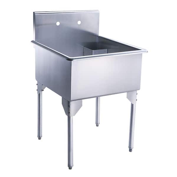 Whitehaus Collection Pearlhaus All-in-One Freestanding Stainless Steel 27-1/8 in. 2-Hole Single Bowl Kitchen Sink in Brushed Stainless Steel