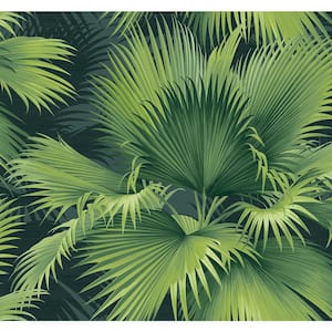 Summer Palm Dark Green Tropical Wallpaper Sample