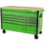 52 in. W x 24.5 in. D 10-Drawer Green Mobile Workbench with Solid Wood Top