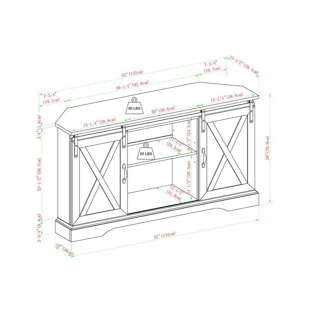 Welwick Designs 52 In. Grey Wash Wood Farmhouse Corner TV Stand With 2Sliding Barn Doors Fits