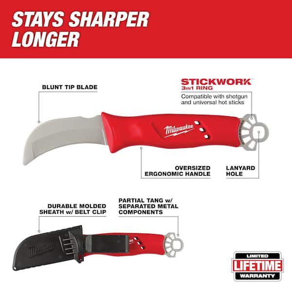 Milwaukee Lineman's Hawkbill Knife with STICKWORK 3-in-1 Ring