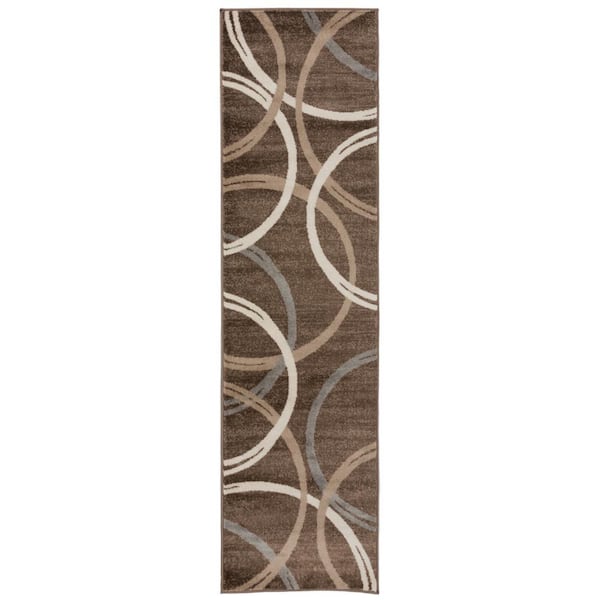 Toscana Brown 2 ft. 7 in. x 10 ft. Modern Abstract Circles Indoor Runner Rug