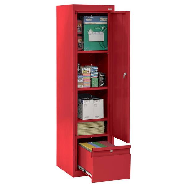 Sandusky System Series 17 in. W x 64 in. H x 18 in. D Red Single Door Storage Cabinet with File Drawer