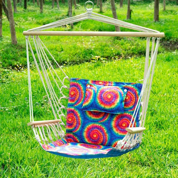 2.5 ft. Hammock Chair with Wooden Armrests in Tie-Dye 915017 - The
