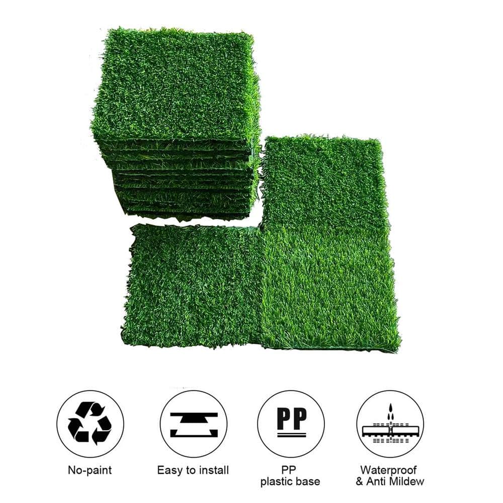 Grass Green Interlocking Artificial Turf Tiles for Indoor Outdoor Use