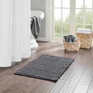 Copula 20 in. x 30 in. Charcoal Chenille Chain Stitch 100% Cotton Rectangle Bath Rug