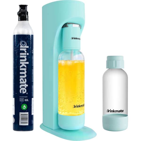 DrinkMate Arctic Blue Sparkling Water and Soda Maker Machine Special Bundle with 1 60L CO2 Cartridge and 1 .5L Bottle