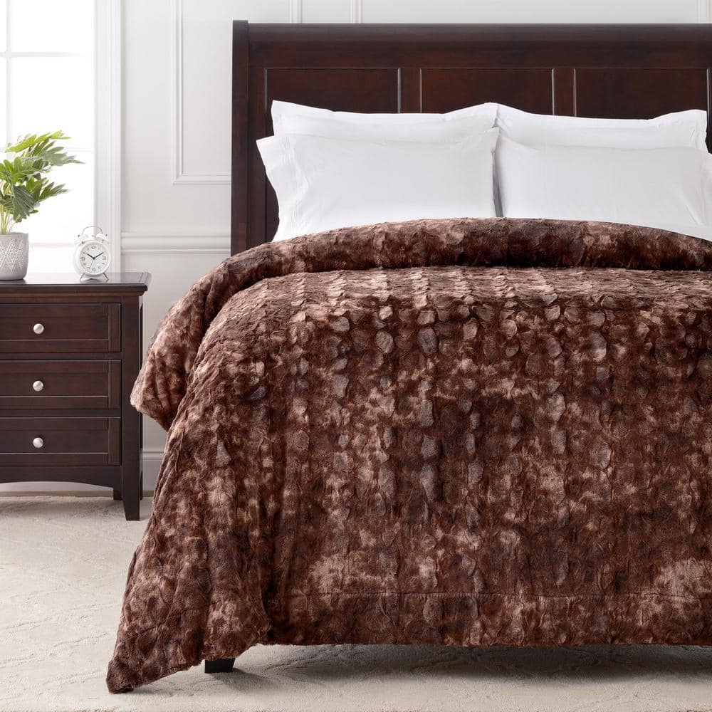 Chocolate Twin Reversible Faux Fur Throw Blanket