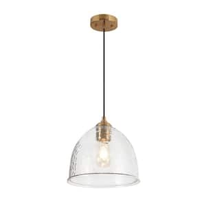 10.5 in. W 1-Light Brass Pendant Light with Waterfall Clear Glass Shade, No Bulbs Included