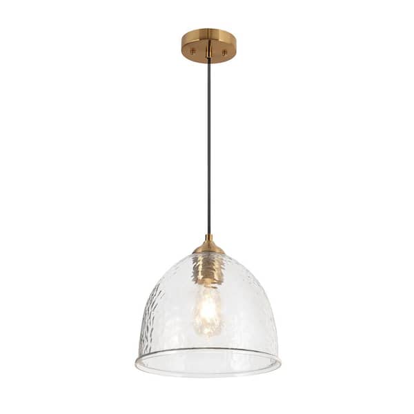Unbranded 10.5 in. W 1-Light Brass Pendant Light with Waterfall Clear Glass Shade, No Bulbs Included